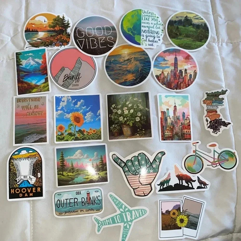 💚  2/$15 pack of 21 Aesthetic, Cute, Trendy, Travel Assortment of Stickers